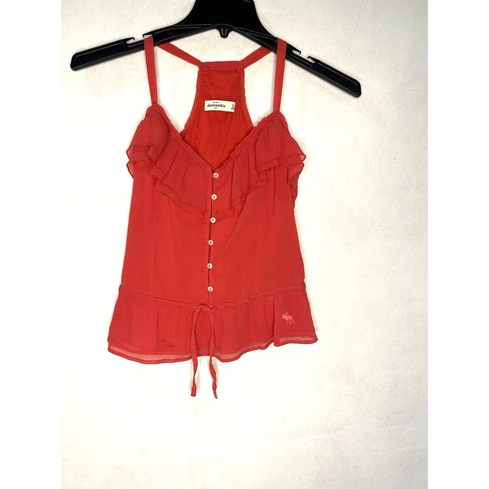 Y2K Abercrombie Kids Red Ruffled Button Cinched Tie Waist Tank Top XL